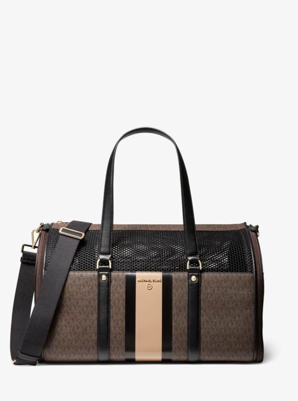 Panske Cestovné Tašky Michael Kors Small Logo Stripe Pet Travel Carrier Hnede Čierne - Tasky Michael Kors Lacne | PKODM-3912